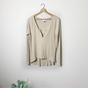 [Universal Thread] Beige Ribbed Knit Henley Long Sleeve Top